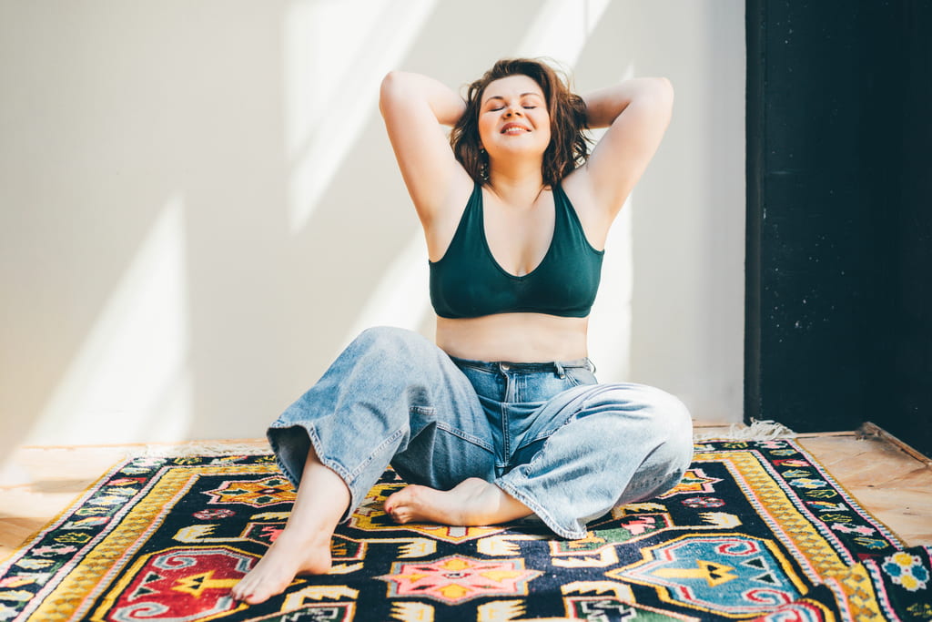 beautiful plus size woman wearing lingerie