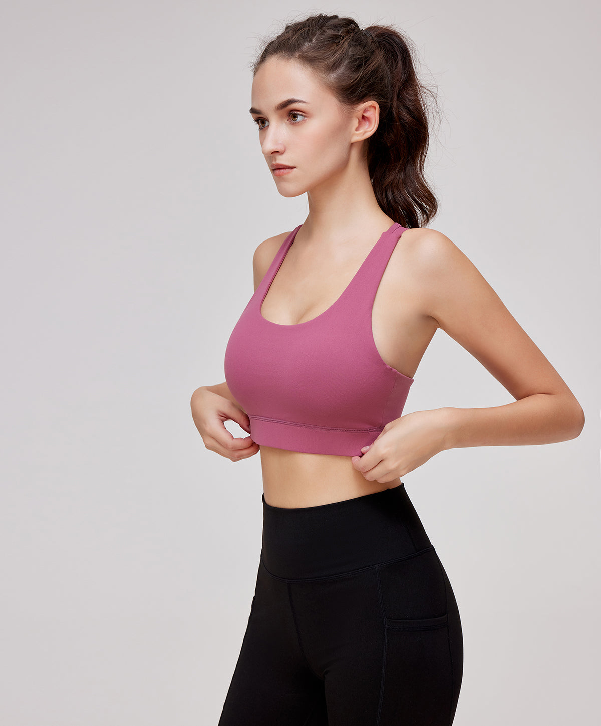 Jacquard Seamless Knit Sports Bra with Built-in Cups