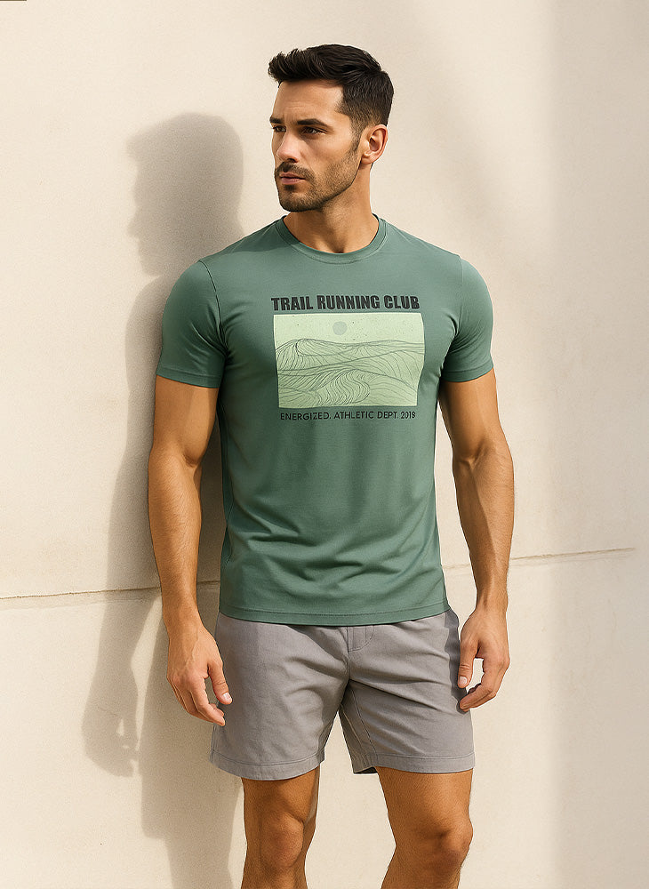 Energized Men's Breathable Mesh Crew-Neck Tee with Graphic Print 803-22033